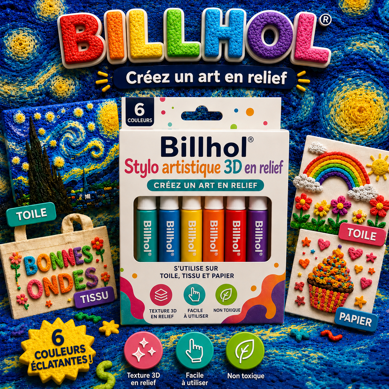 Billhol® Stylo artistique 3D en relief – Transformez vos dessins plats en créations 3D tactiles